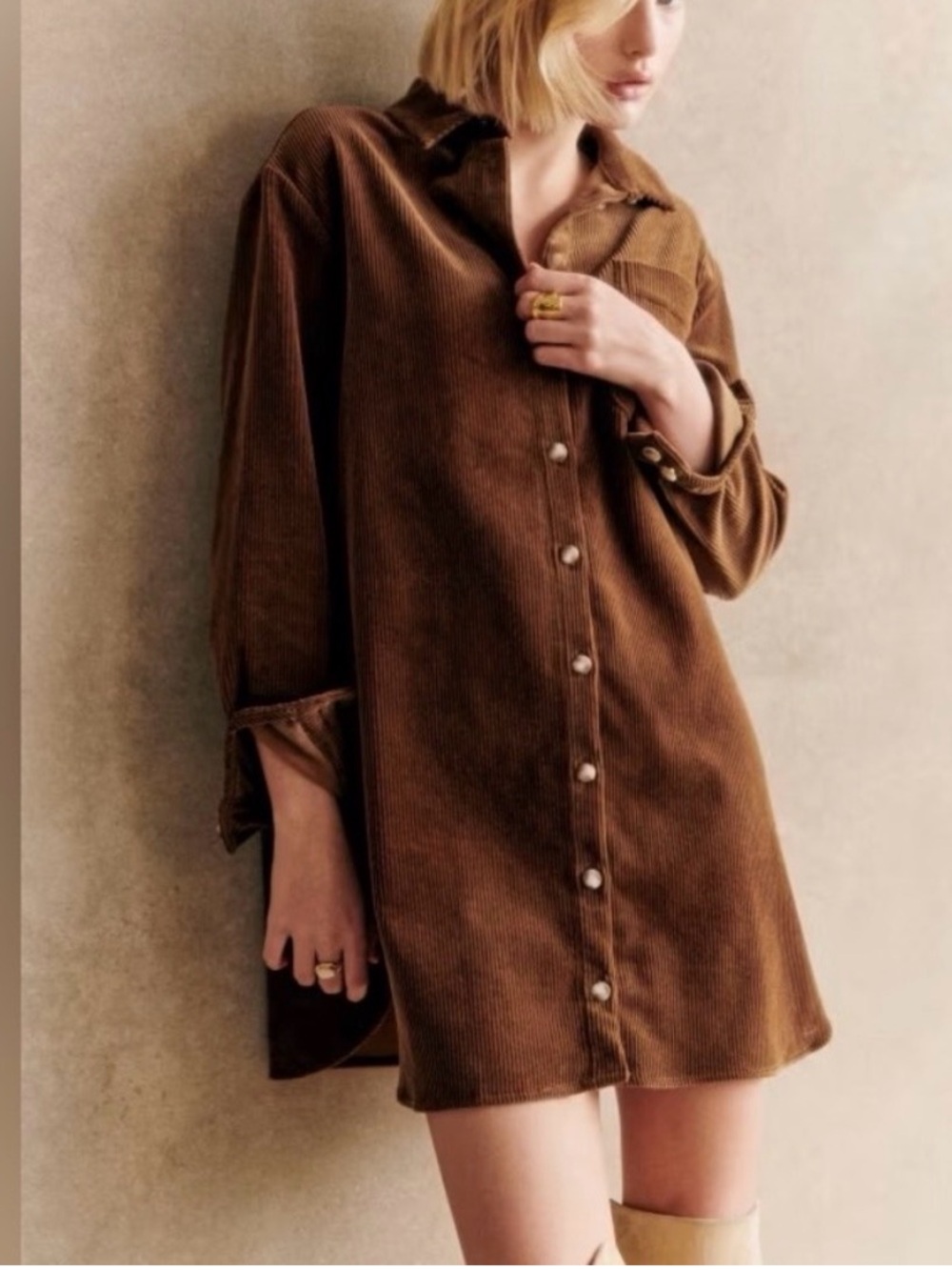 Sezane Brown Corduroy Shirt Dress